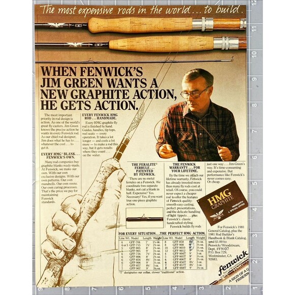 Fenwick When Jim Green Wants a New Graphite Action He Gets It Vntg Print Ad 1981 - Picture 2 of 3